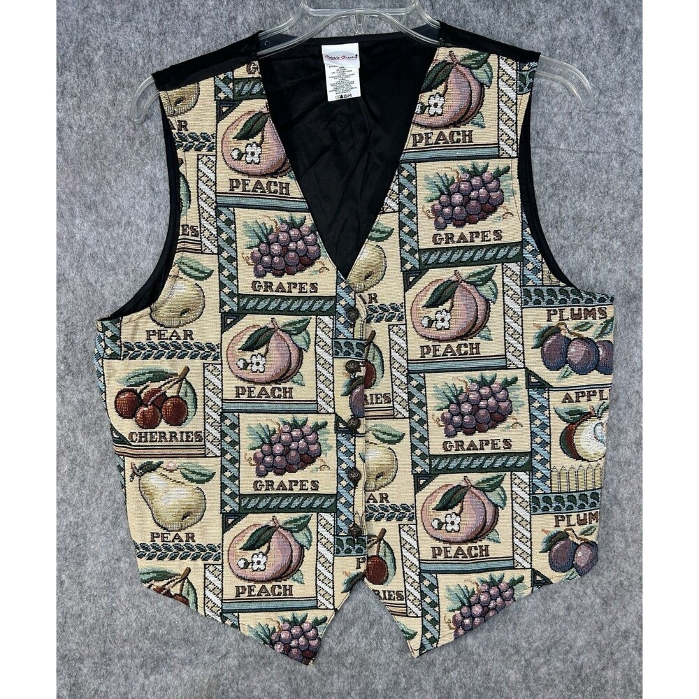 Vintage Bobbie Brooks Tapestry Vest Fruit Peach Grapes Pear Cherries Women’s L